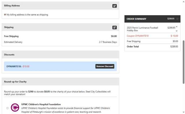 Steel City Collectibles checkout page showing Steel City Collectibles coupon code box | Screenshot taken by SimplyCodes community member on Aug 27, 2025