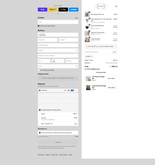 Steele Canvas checkout page showing Steele Canvas discount code box | Screenshot taken by SimplyCodes community member on Sep 14, 2025