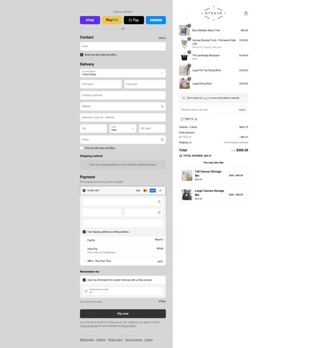 Steele Canvas checkout page showing Steele Canvas discount code box | Screenshot taken by SimplyCodes community member on Sep 14, 2025