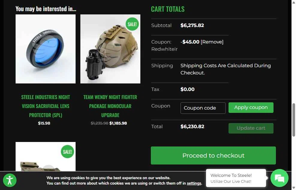 Steele Industries checkout page showing Steele Industries coupon code box | Screenshot taken by SimplyCodes community member on Oct 7, 2025