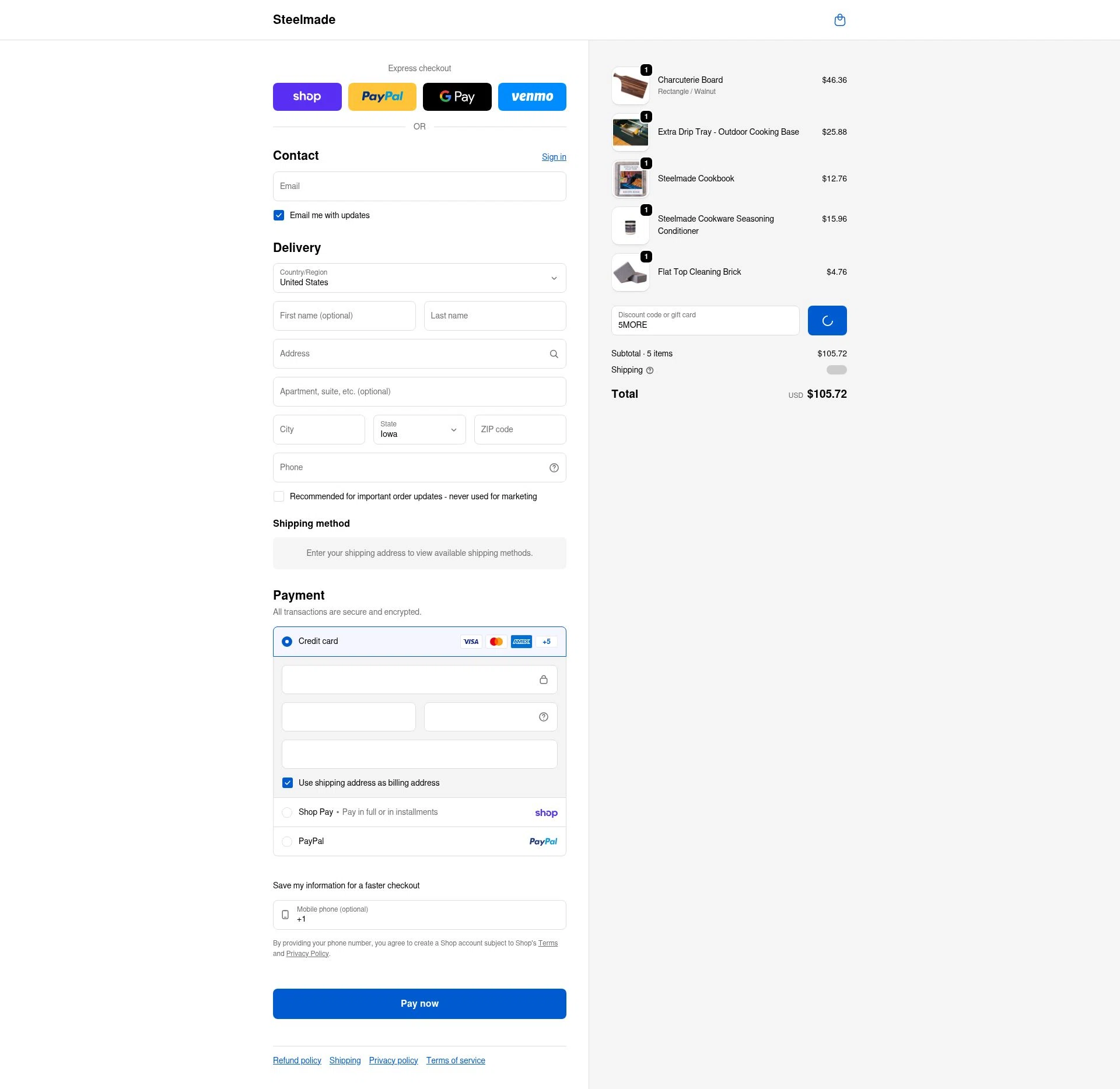 Steelmade checkout page showing Steelmade discount code box | Screenshot taken by SimplyCodes community member on Feb 5, 2026