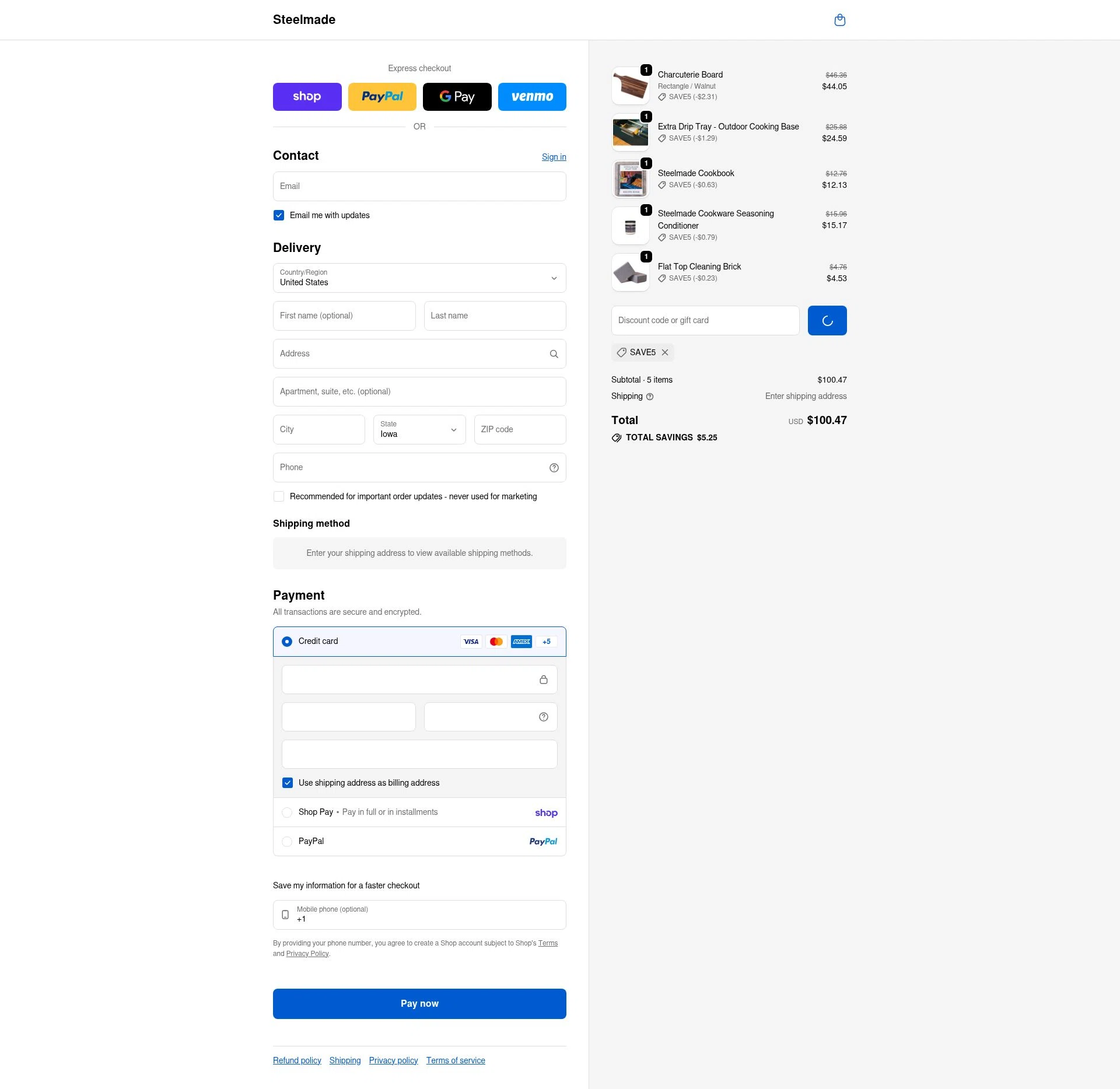 Steelmade checkout page showing Steelmade discount code box | Screenshot taken by SimplyCodes community member on Feb 1, 2026