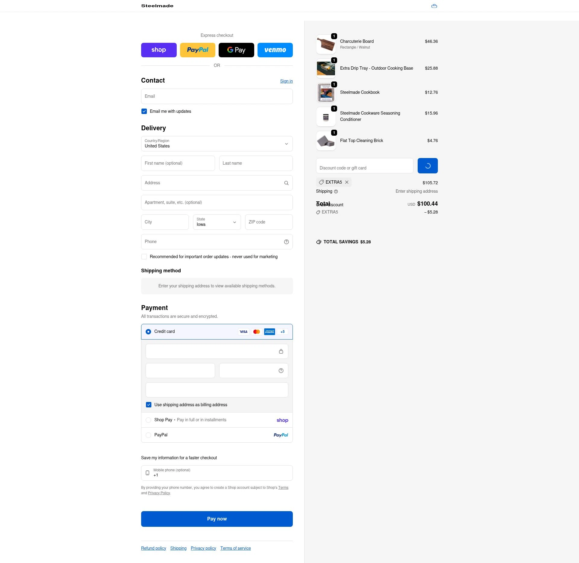 Steelmade checkout page showing Steelmade discount code box | Screenshot taken by SimplyCodes community member on Feb 5, 2026