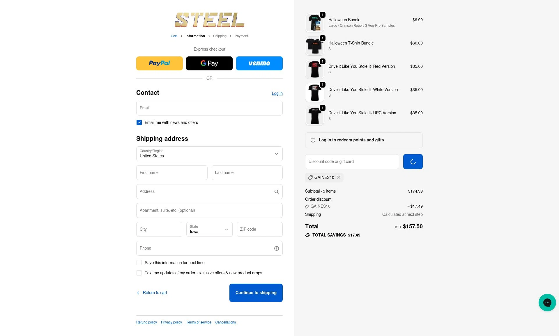 Steel Supplements checkout page showing Steel Supplements discount code box | Screenshot taken by SimplyCodes community member on Jan 27, 2026
