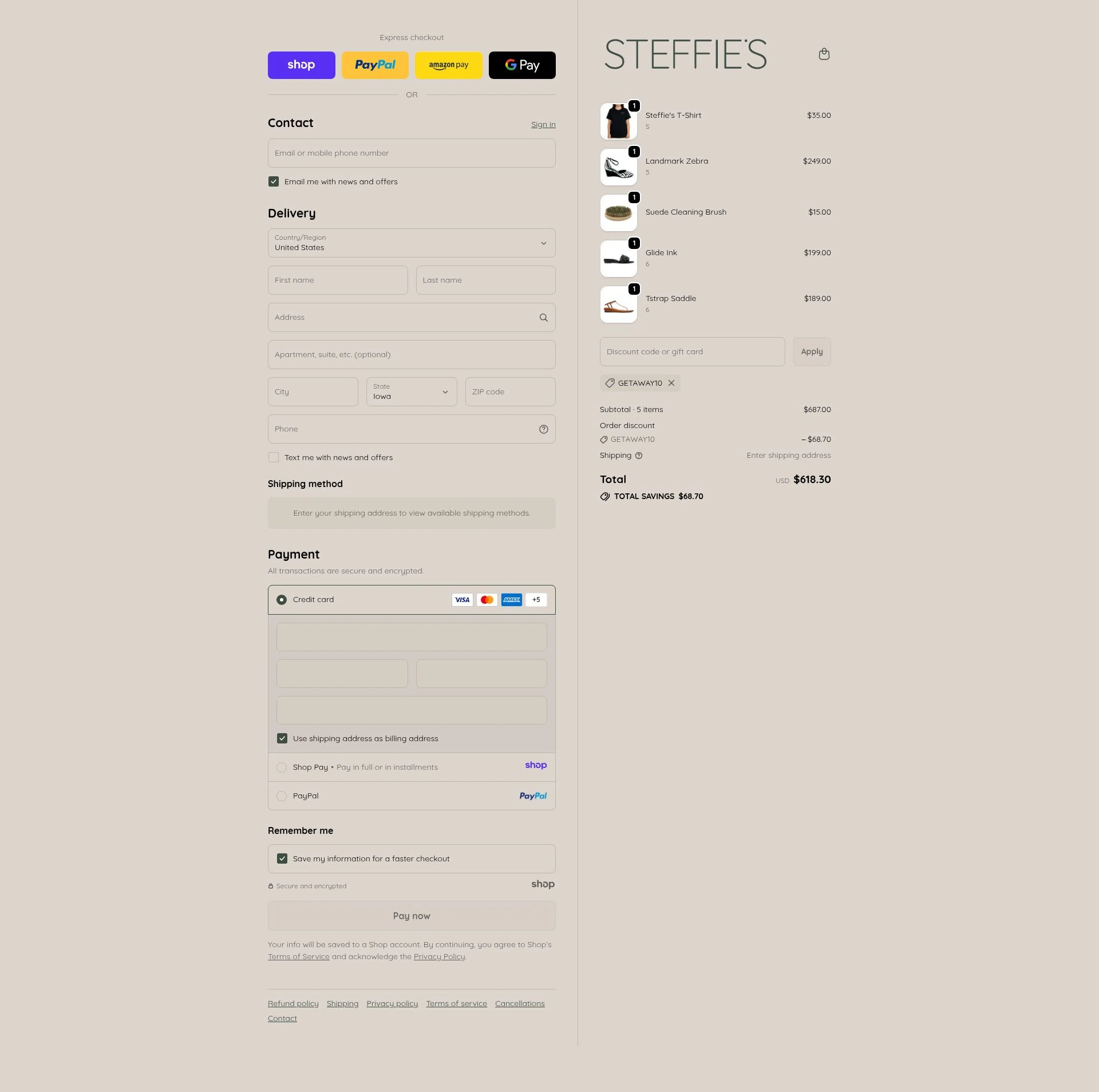 Steffie's checkout page showing Steffie's promo code box | Screenshot taken by SimplyCodes community member on Dec 18, 2025
