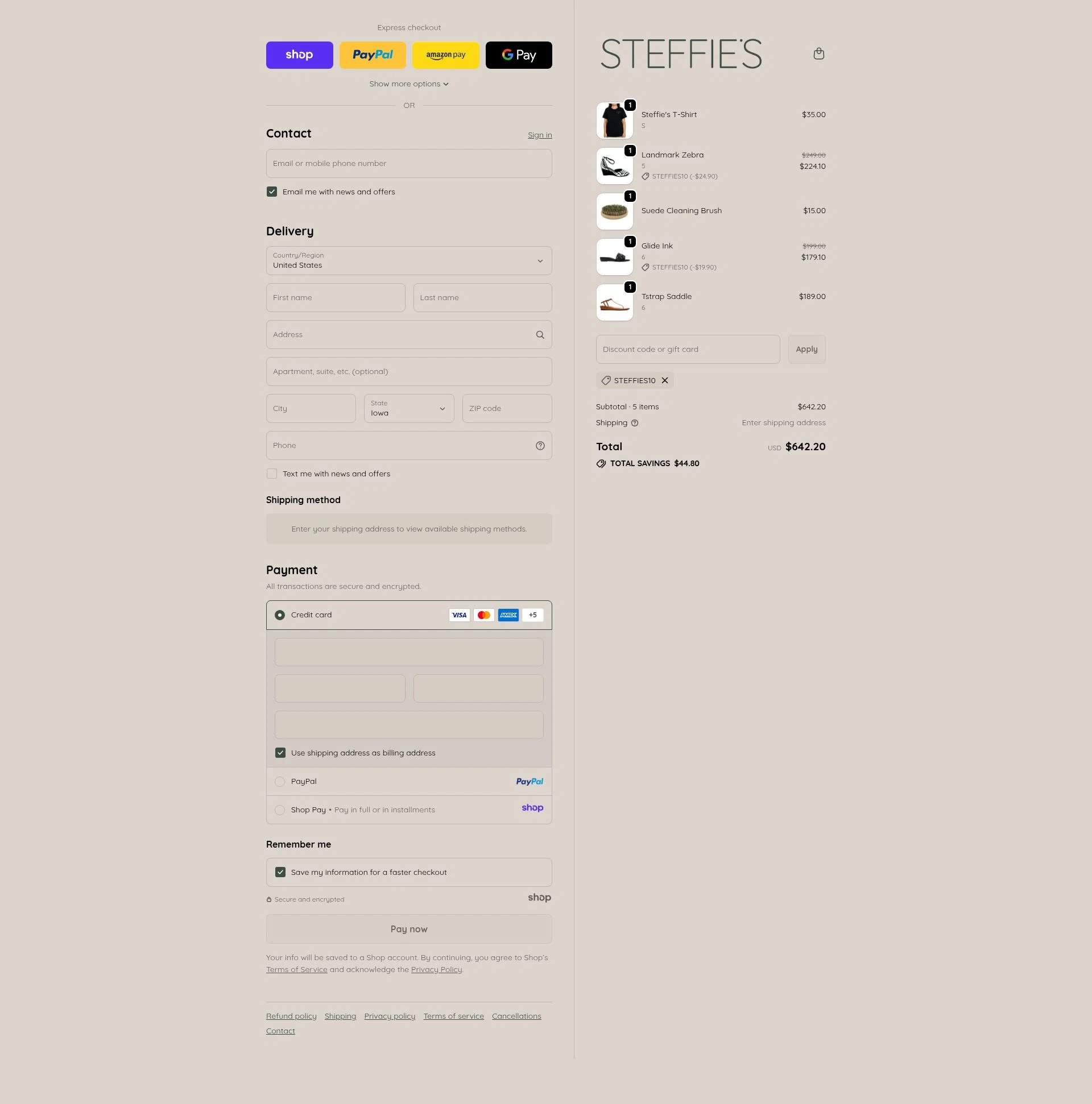 Steffie's checkout page showing Steffie's promo code box | Screenshot taken by SimplyCodes community member on Dec 11, 2025