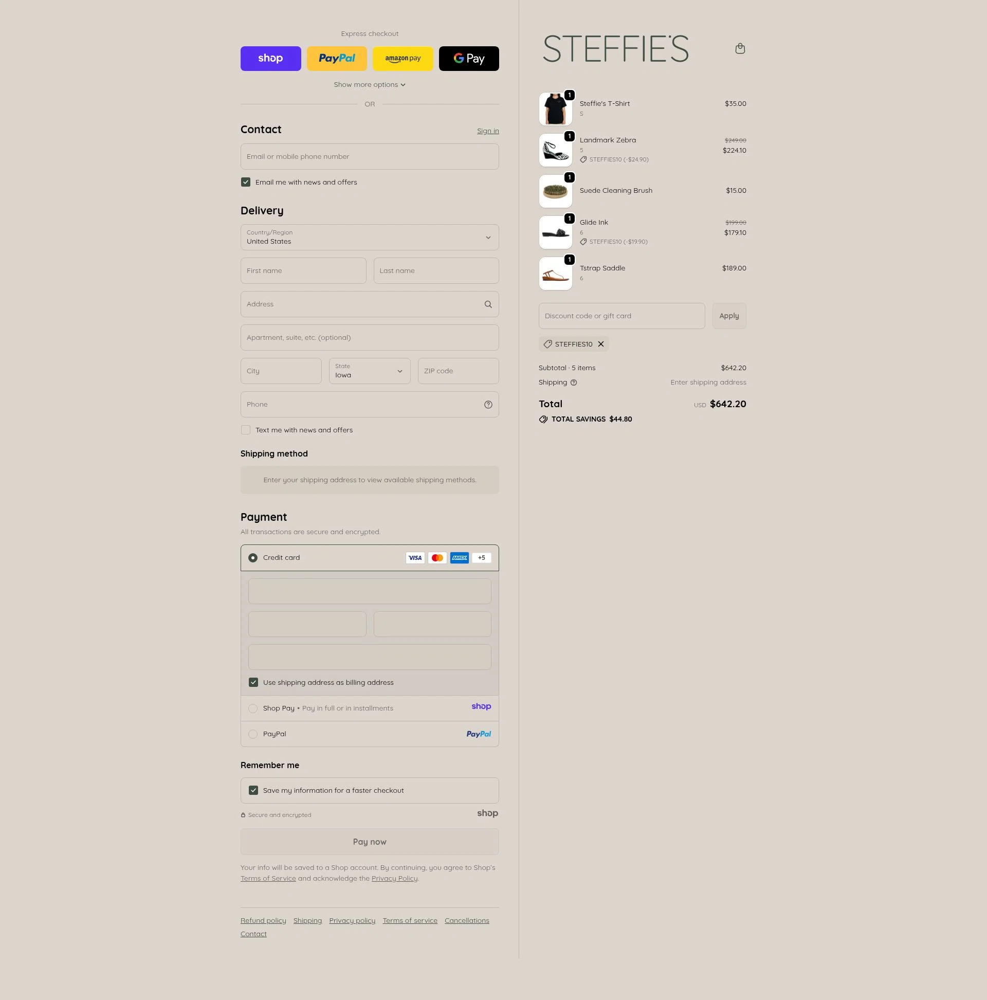 Steffie's checkout page showing Steffie's promo code box | Screenshot taken by SimplyCodes community member on Dec 29, 2025
