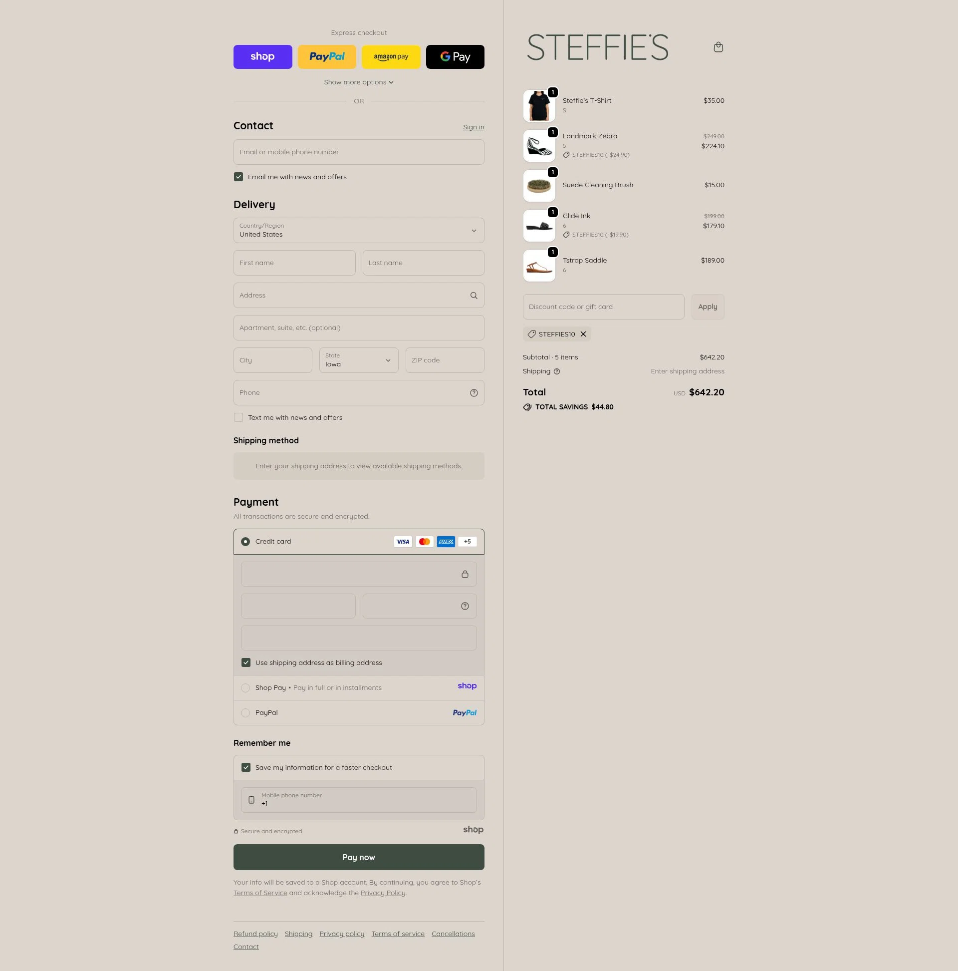 Steffie's checkout page showing Steffie's promo code box | Screenshot taken by SimplyCodes community member on Dec 24, 2025