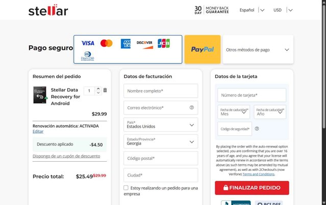 Stellar Data Recovery checkout page showing Stellar Data Recovery discount code box | Screenshot taken by SimplyCodes community member on Apr 20, 2025