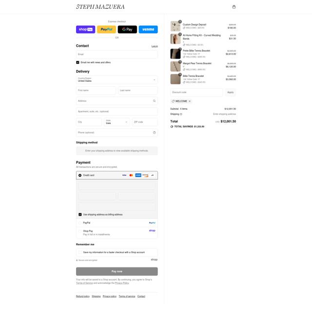 Steph Mazuera checkout page showing Steph Mazuera promo code box | Screenshot taken by SimplyCodes community member on Aug 27, 2025
