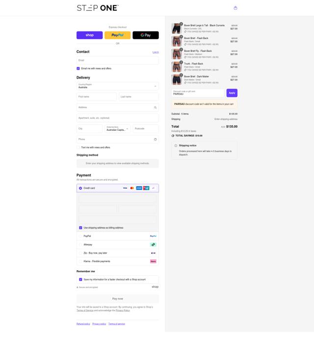 Step One AU checkout page showing Step One AU promo code box | Screenshot taken by SimplyCodes community member on Sep 8, 2025
