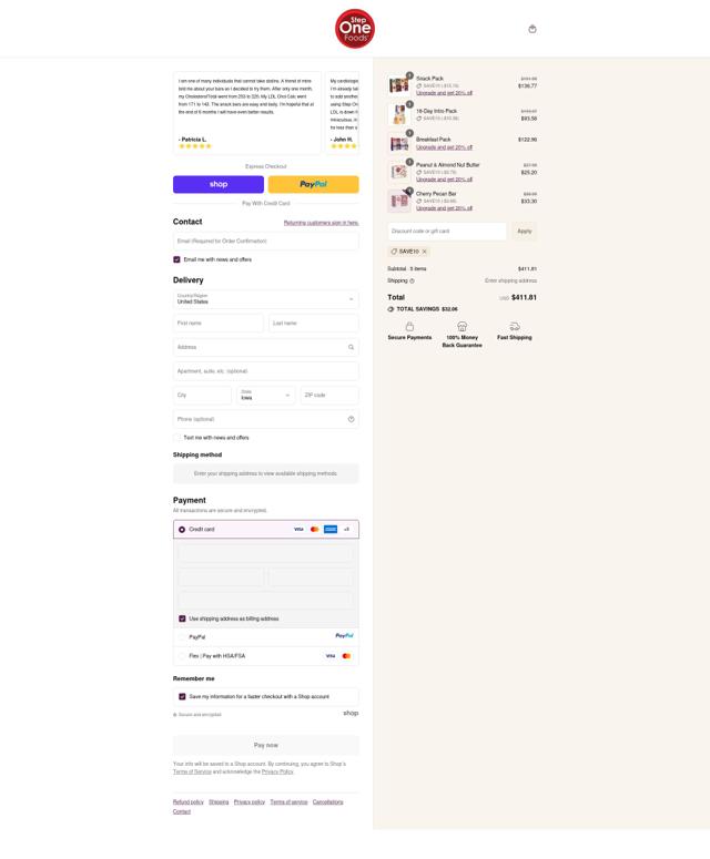 Step One Foods checkout page showing Step One Foods discount code box | Screenshot taken by SimplyCodes community member on Sep 12, 2025