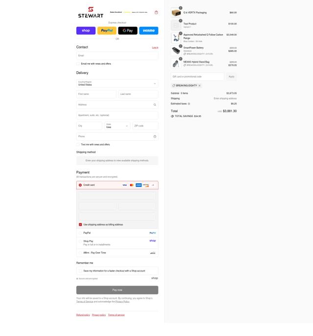 Stewart Golf USA checkout page showing Stewart Golf USA promo code box | Screenshot taken by SimplyCodes community member on Sep 3, 2025