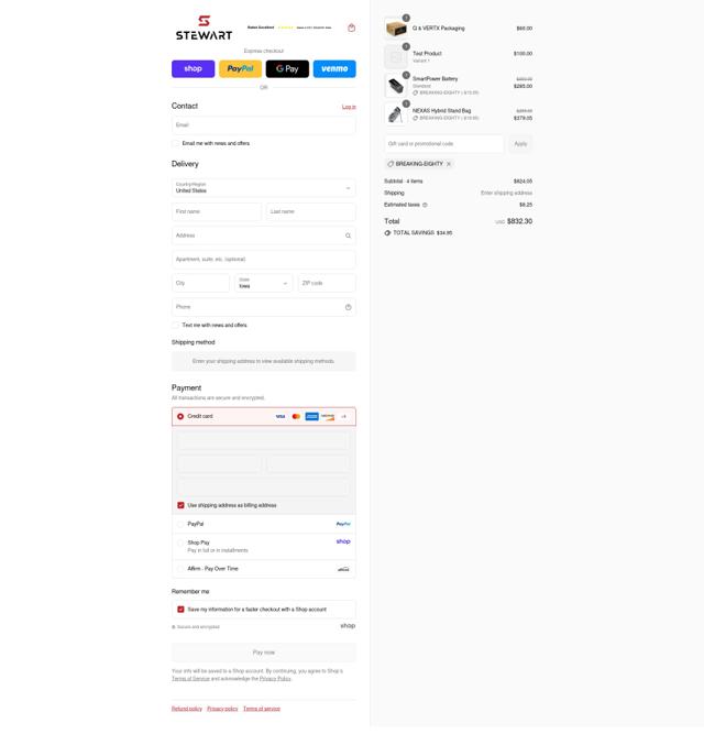 Stewart Golf USA checkout page showing Stewart Golf USA promo code box | Screenshot taken by SimplyCodes community member on Aug 30, 2025