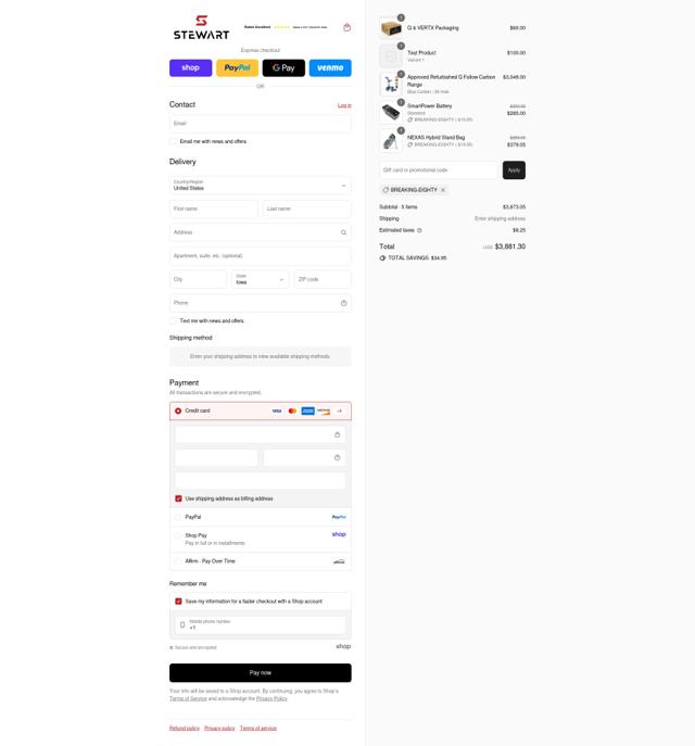 Stewart Golf USA checkout page showing Stewart Golf USA promo code box | Screenshot taken by SimplyCodes community member on Sep 7, 2025