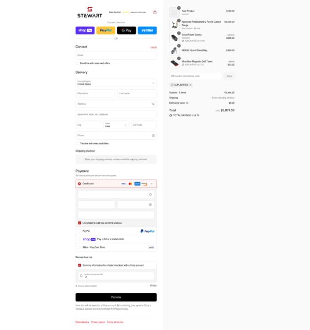 Stewart Golf USA checkout page showing Stewart Golf USA promo code box | Screenshot taken by SimplyCodes community member on Jul 22, 2025