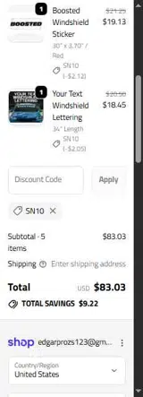 sn10 coupon verification screenshot