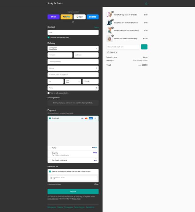 Sticky Be Socks checkout page showing Sticky Be Socks promo code box | Screenshot taken by SimplyCodes community member on Sep 12, 2025
