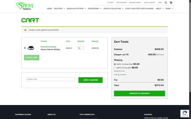 Sticky Holsters checkout page showing Sticky Holsters promo code box | Screenshot taken by SimplyCodes community member on Sep 10, 2025