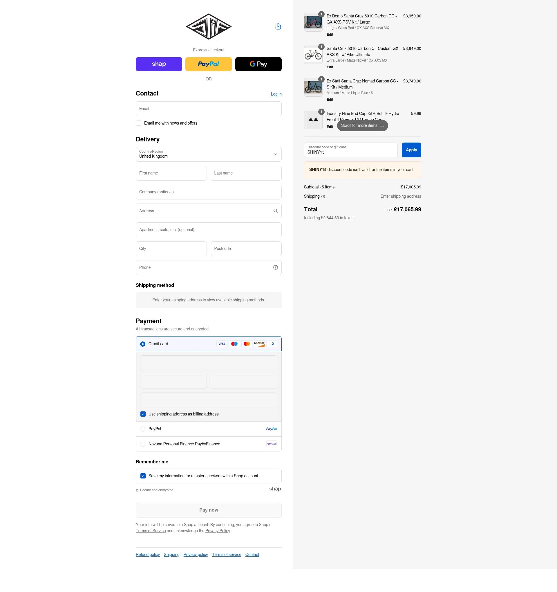 Stif Mountain Bikes checkout page showing Stif Mountain Bikes promo code box | Screenshot taken by SimplyCodes community member on Aug 28, 2025