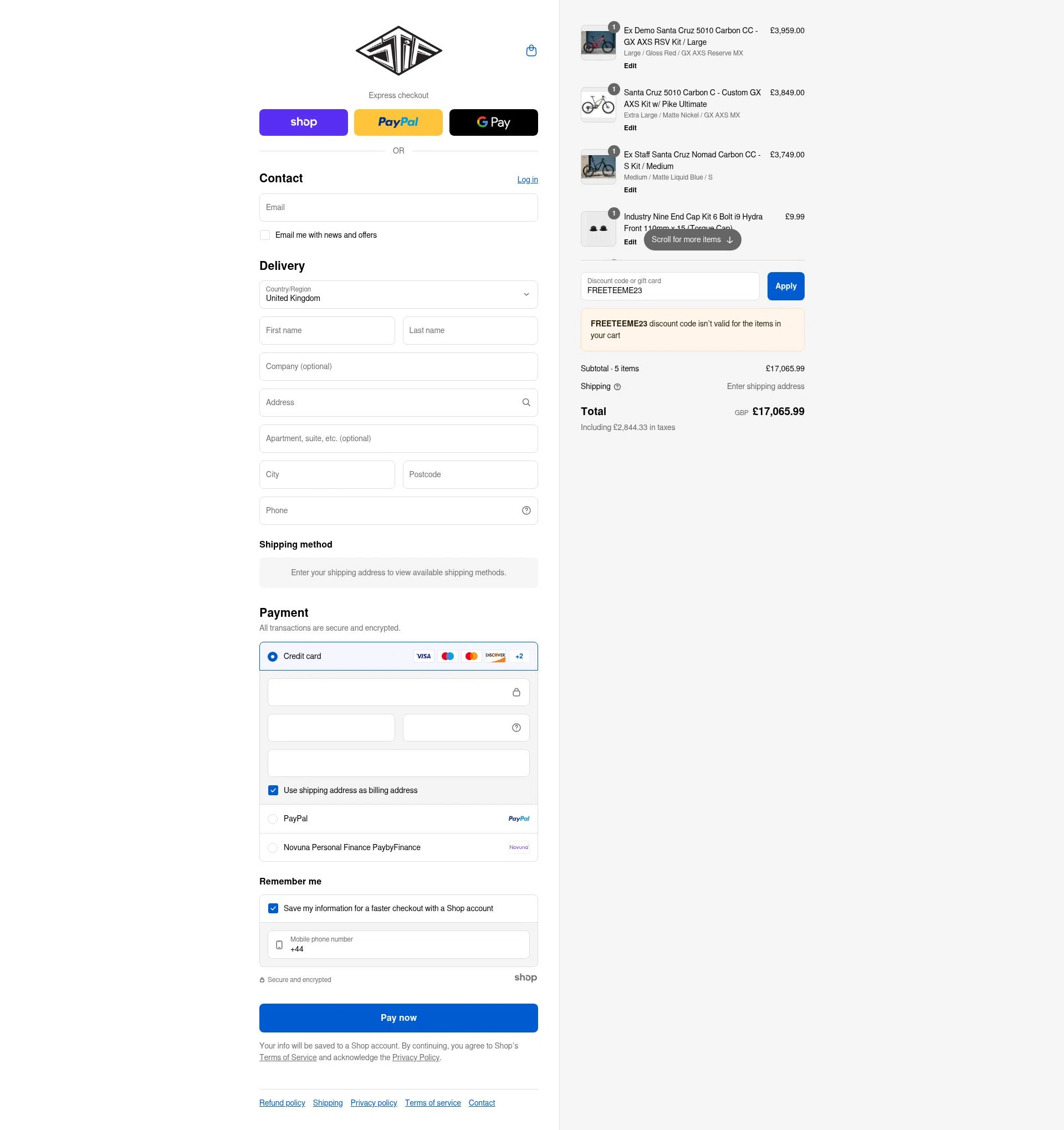 Stif Mountain Bikes checkout page showing Stif Mountain Bikes promo code box | Screenshot taken by SimplyCodes community member on Aug 28, 2025