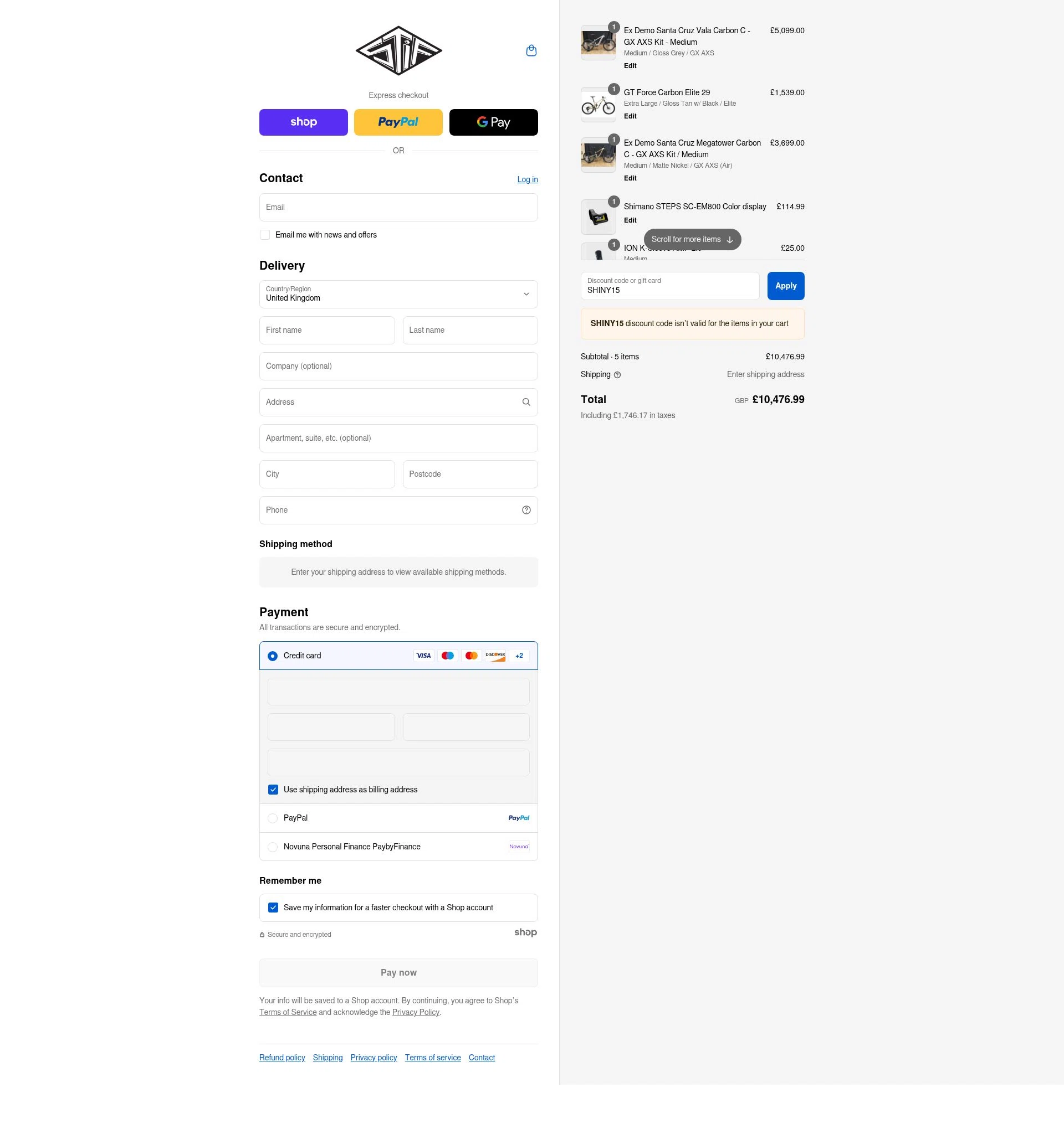 Stif Mountain Bikes checkout page showing Stif Mountain Bikes promo code box | Screenshot taken by SimplyCodes community member on Sep 6, 2025