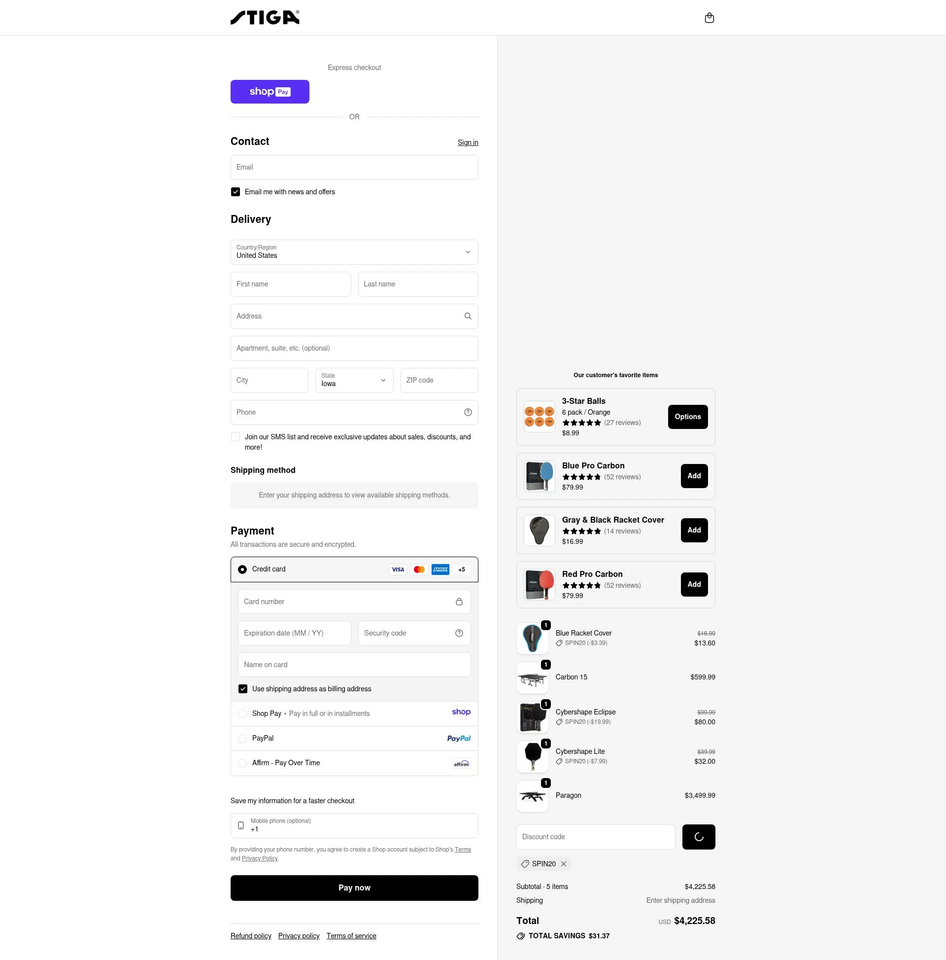 Stiga US checkout page showing Stiga US promo code box | Screenshot taken by SimplyCodes community member on Jan 9, 2026