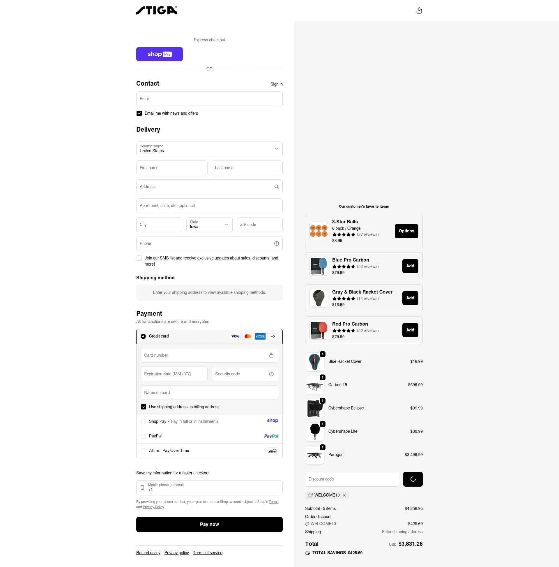 Stiga US checkout page showing Stiga US promo code box | Screenshot taken by SimplyCodes community member on Jan 9, 2026