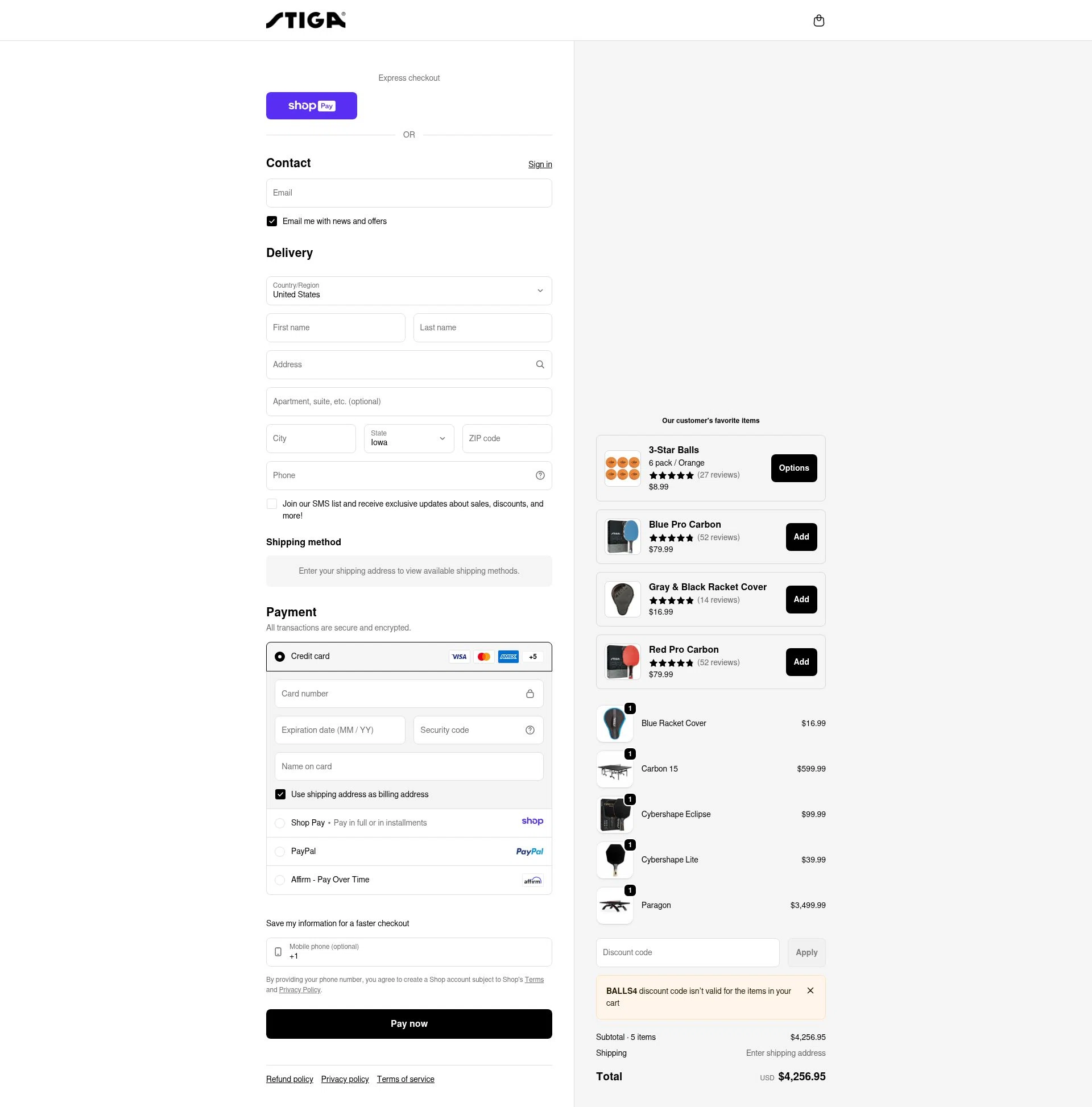 Stiga US checkout page showing Stiga US promo code box | Screenshot taken by SimplyCodes community member on Jan 9, 2026