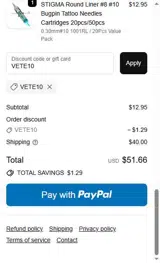 VETE10 coupon verification screenshot