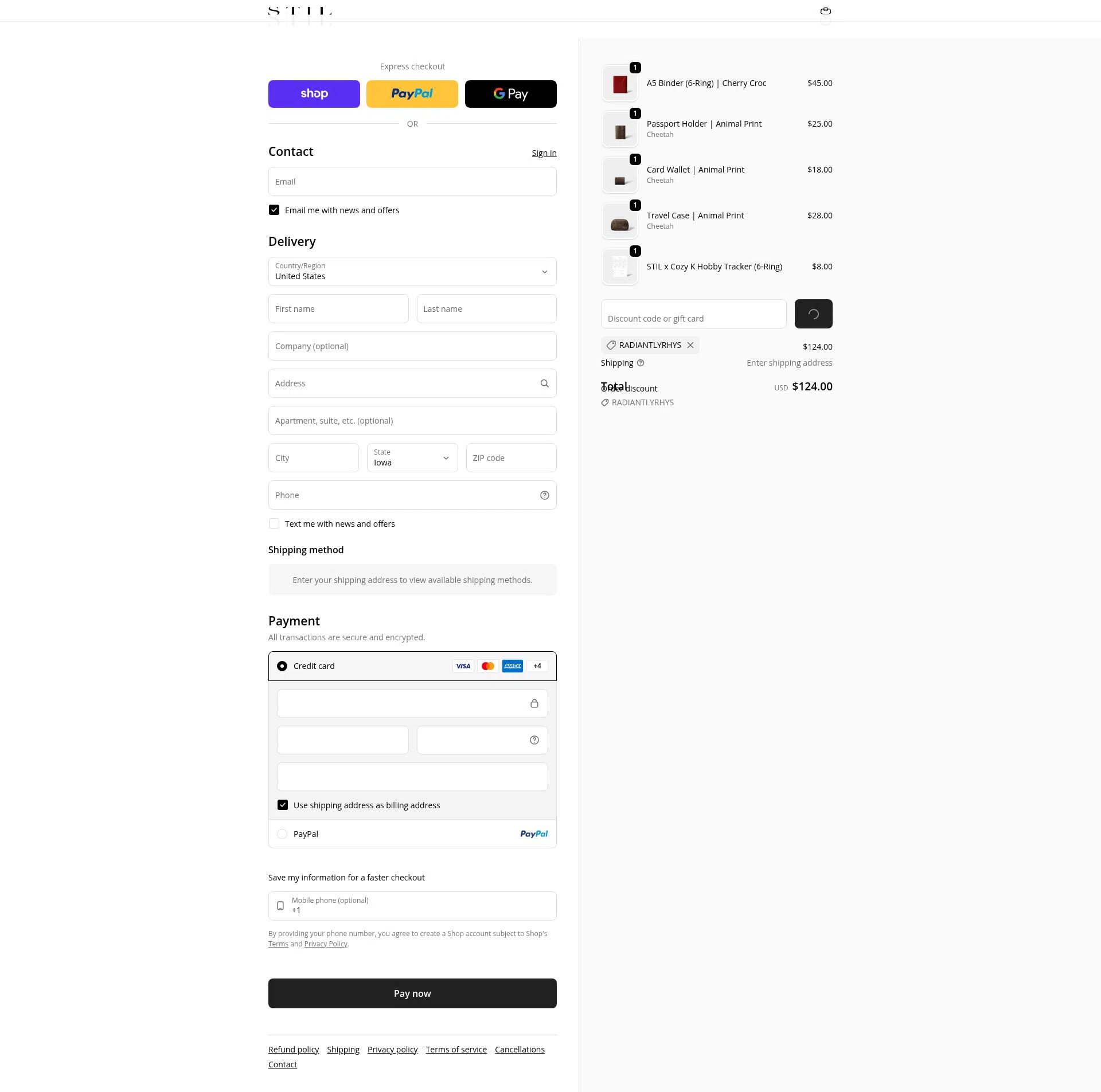 STIL Classics checkout page showing STIL Classics promo code box | Screenshot taken by SimplyCodes community member on Feb 4, 2026