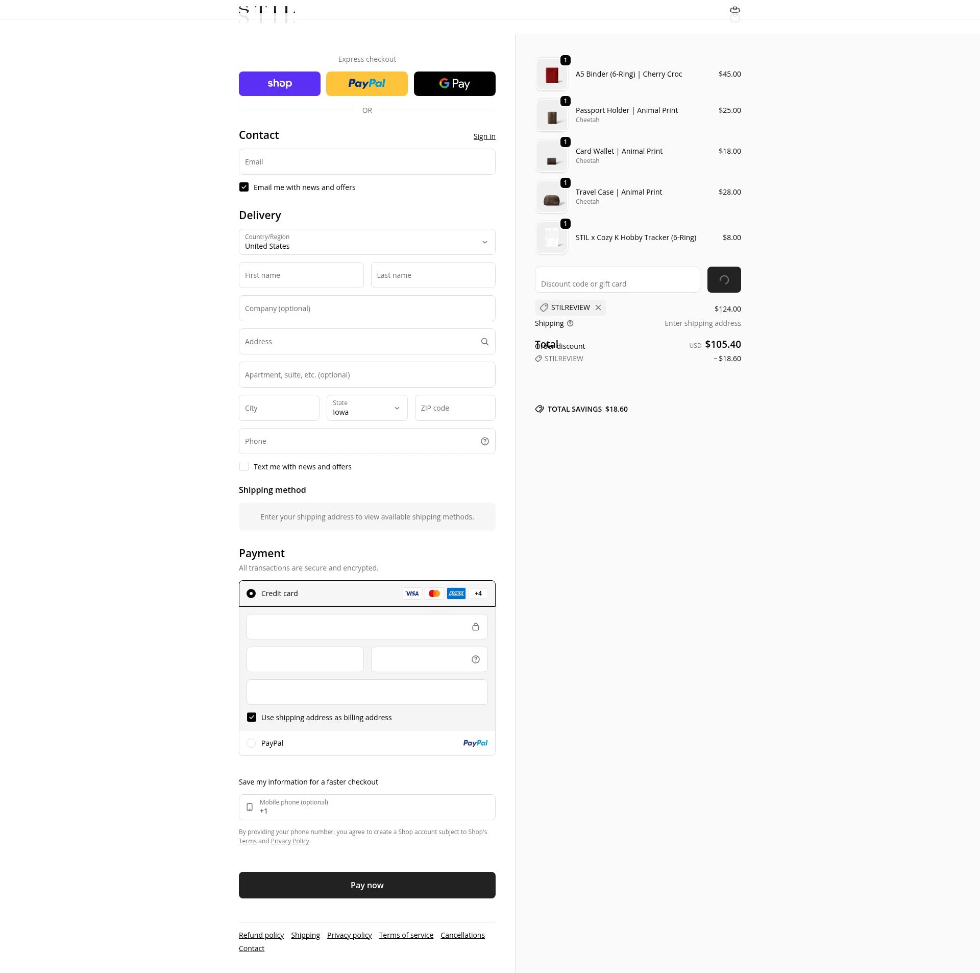 STIL Classics checkout page showing STIL Classics promo code box | Screenshot taken by SimplyCodes community member on Feb 4, 2026