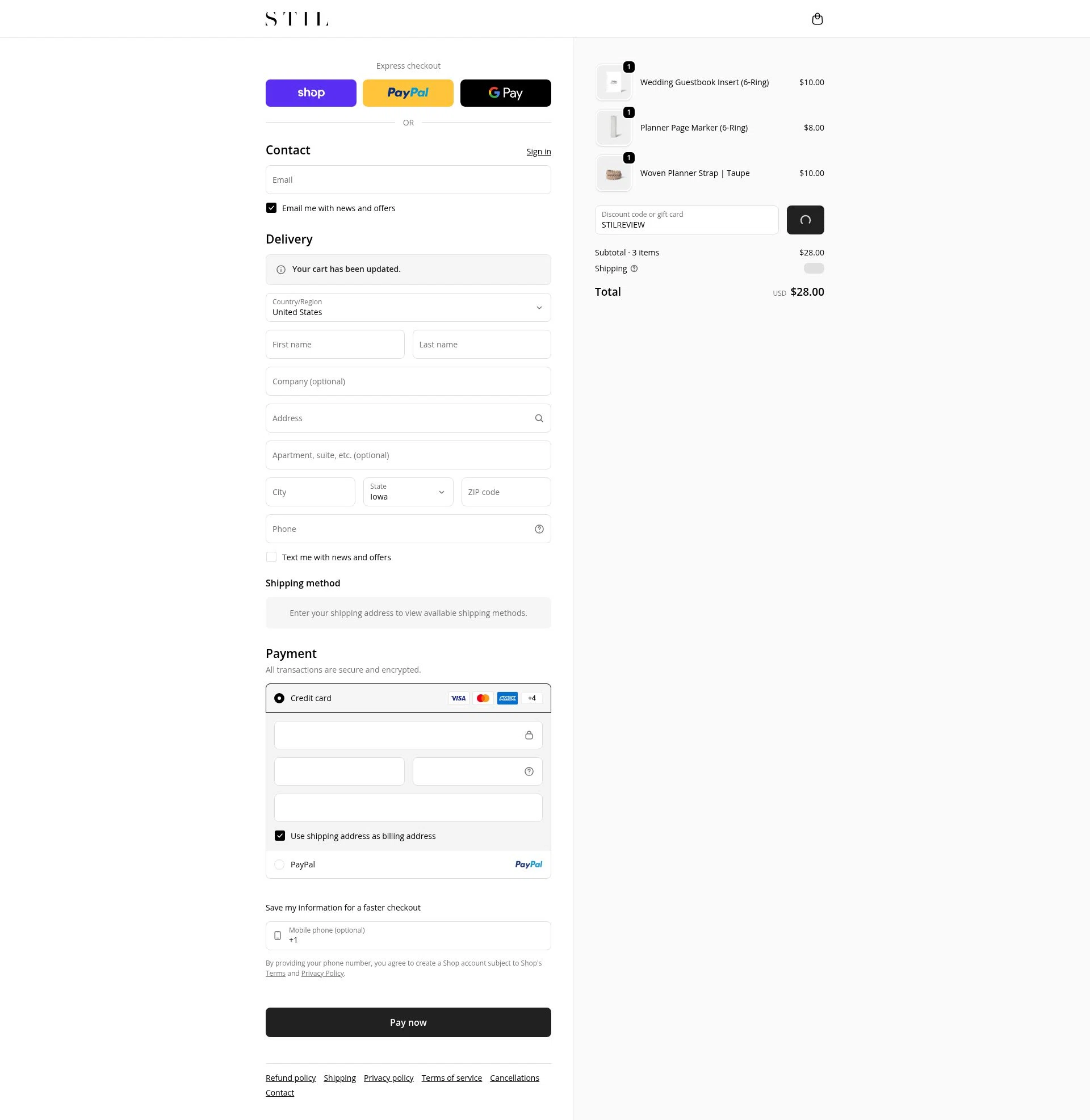 STIL Classics checkout page showing STIL Classics promo code box | Screenshot taken by SimplyCodes community member on Jan 31, 2026