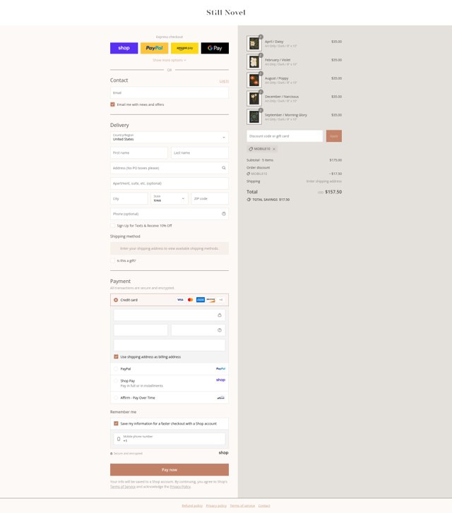 Still Novel checkout page showing Still Novel discount code box | Screenshot taken by SimplyCodes community member on Aug 29, 2025