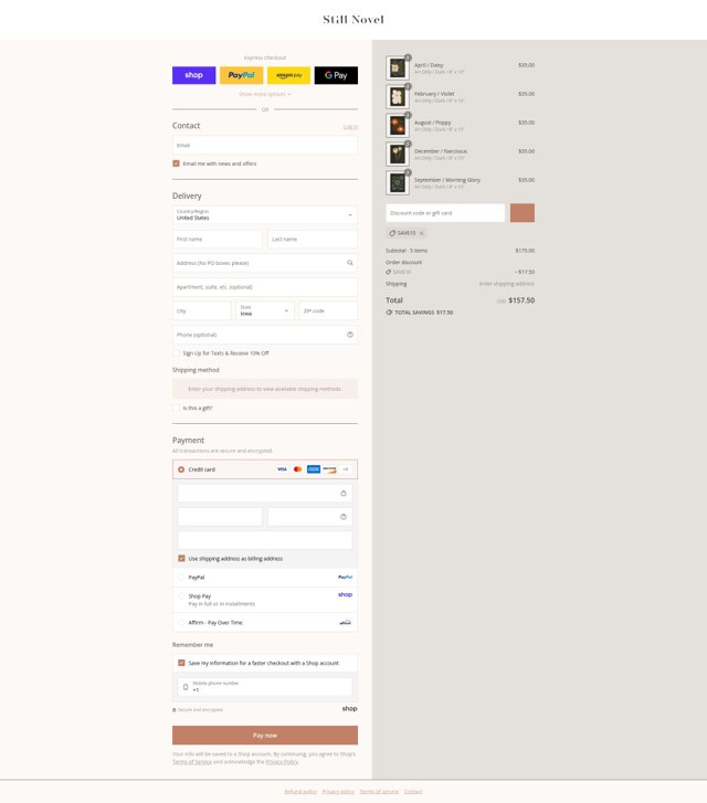 Still Novel checkout page showing Still Novel discount code box | Screenshot taken by SimplyCodes community member on Sep 2, 2025