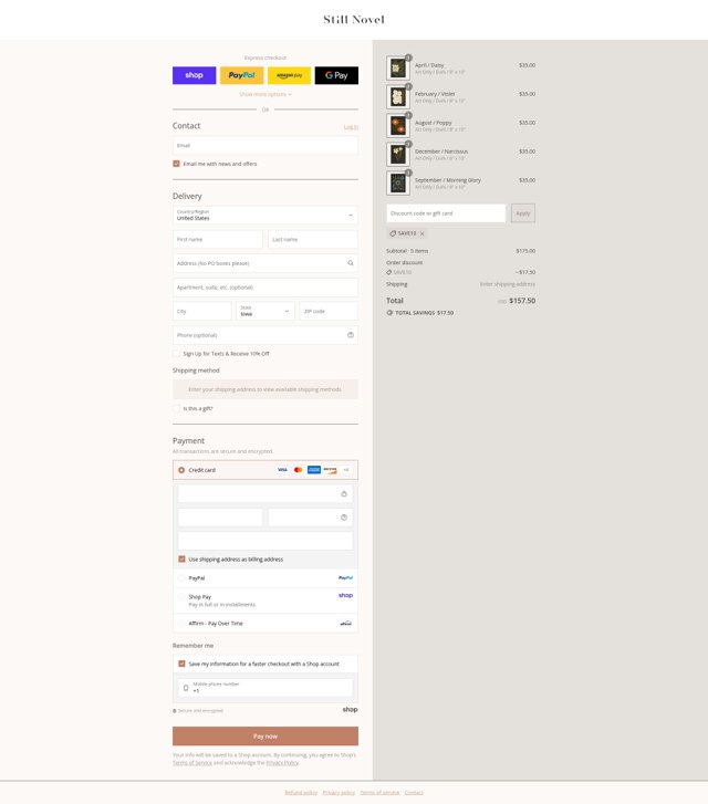 Still Novel checkout page showing Still Novel discount code box | Screenshot taken by SimplyCodes community member on Aug 29, 2025