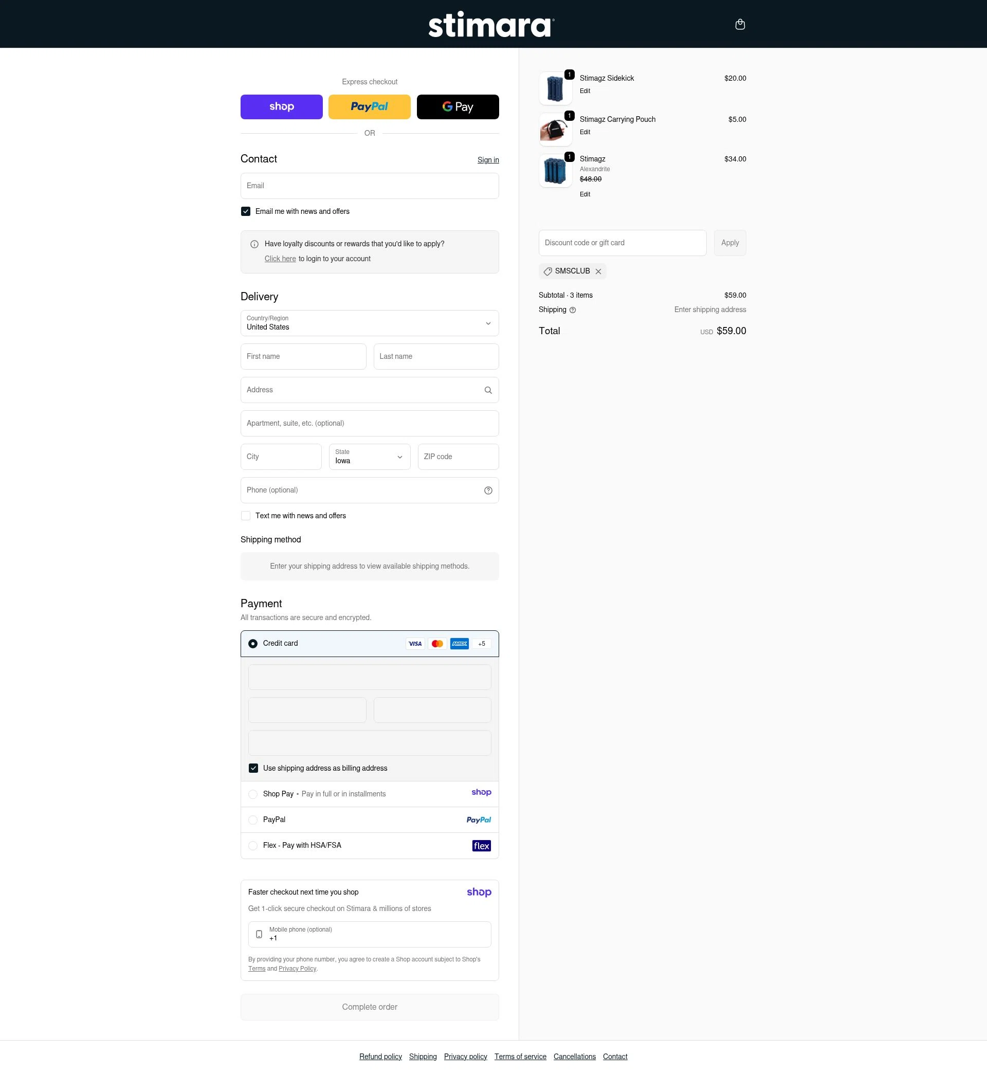 Stimagz checkout page showing Stimagz discount code box | Screenshot taken by SimplyCodes community member on Jan 17, 2026
