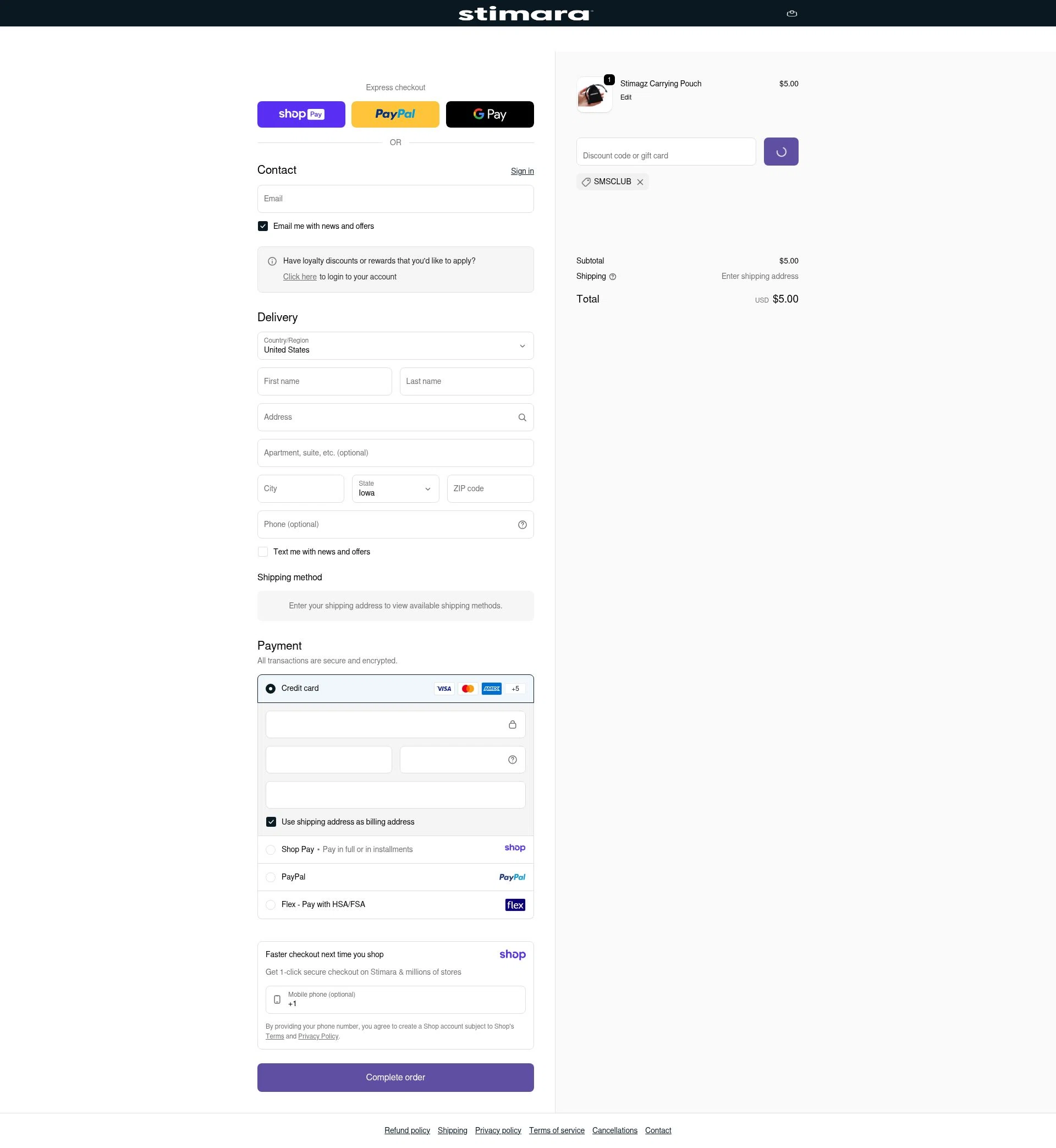 Stimagz checkout page showing Stimagz discount code box | Screenshot taken by SimplyCodes community member on Jan 12, 2026
