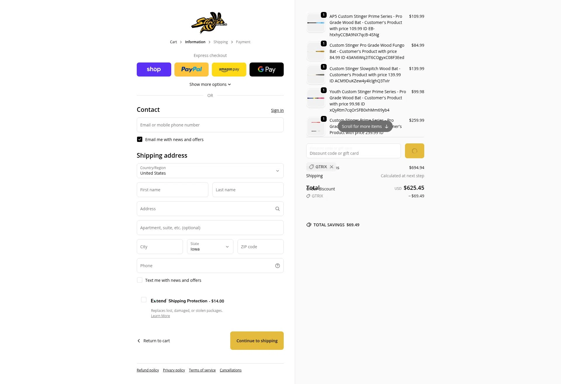 Stinger Sports checkout page showing Stinger Sports promo code box | Screenshot taken by SimplyCodes community member on Feb 7, 2026