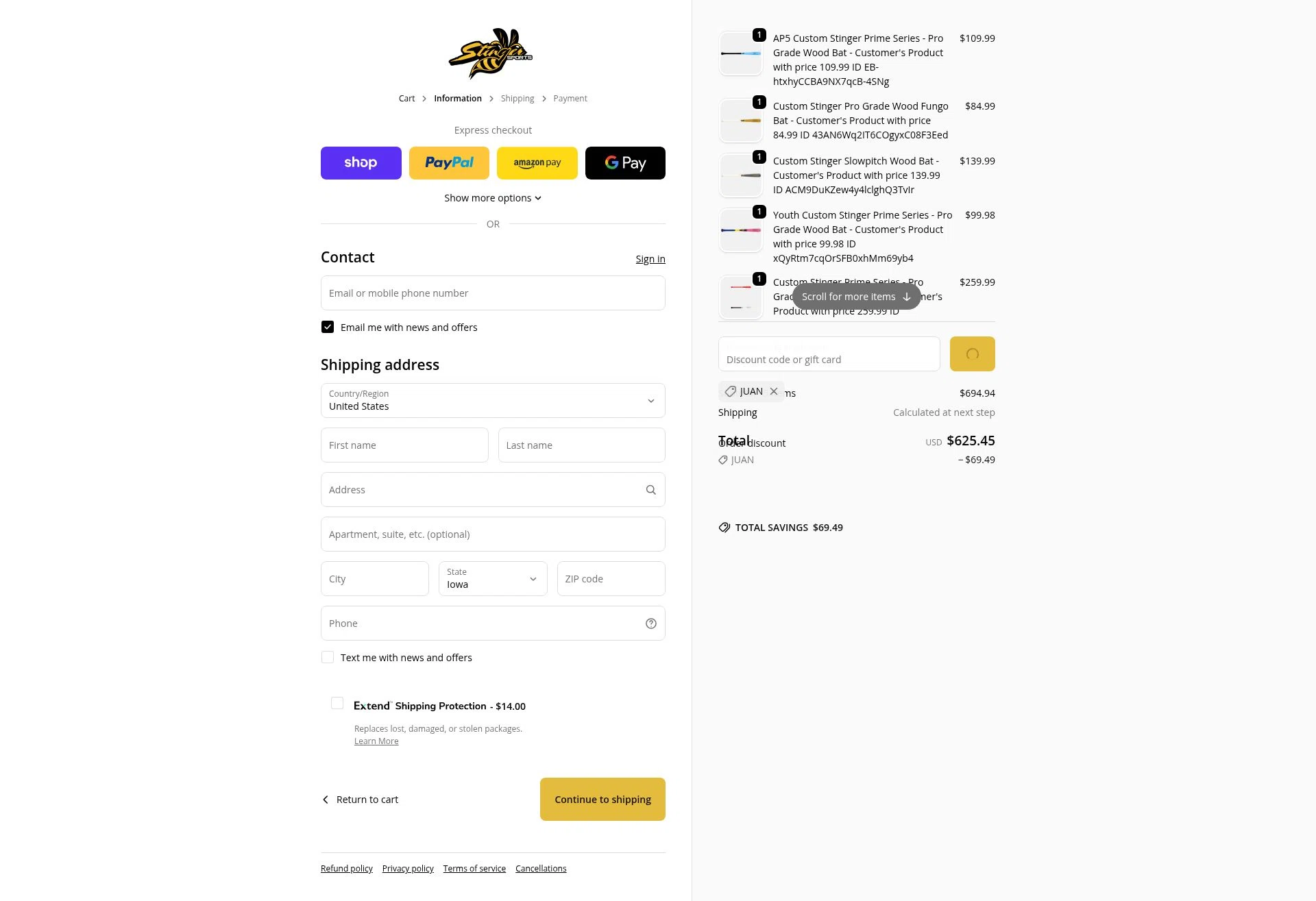 Stinger Sports checkout page showing Stinger Sports promo code box | Screenshot taken by SimplyCodes community member on Feb 7, 2026