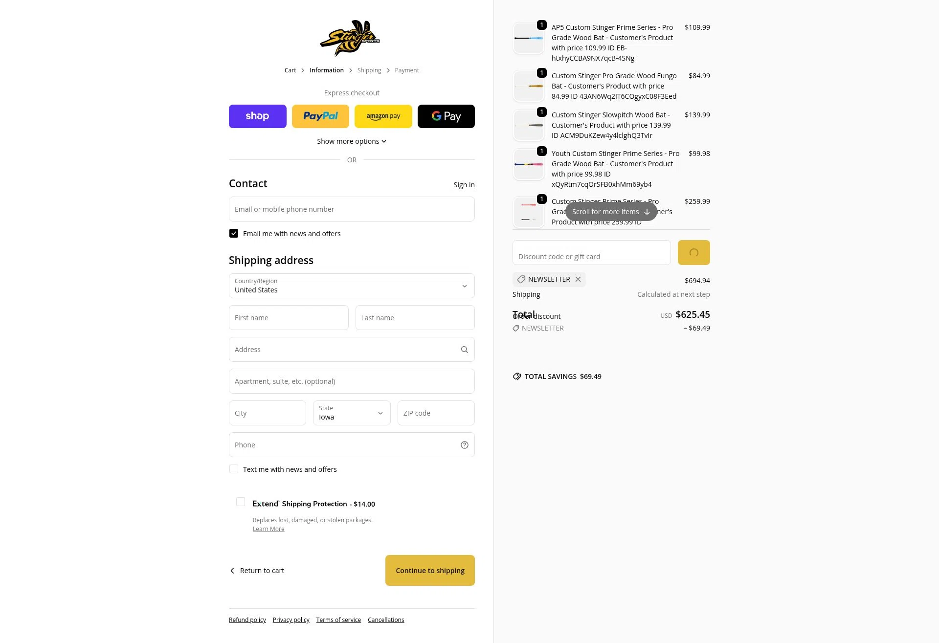 Stinger Sports checkout page showing Stinger Sports promo code box | Screenshot taken by SimplyCodes community member on Feb 7, 2026