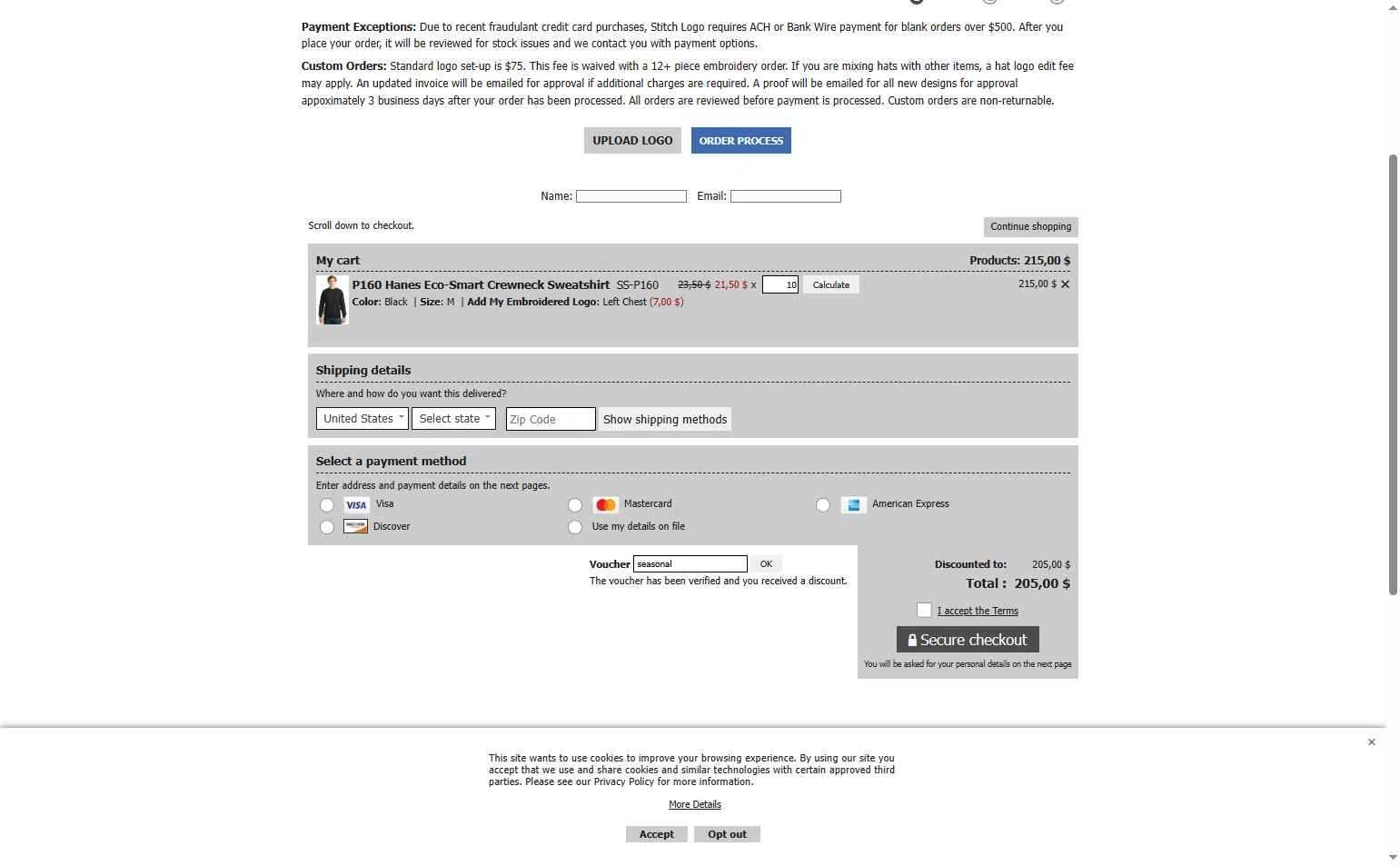 Stitch Logo checkout page showing Stitch Logo promo code box | Screenshot taken by SimplyCodes community member on Jan 1, 2026