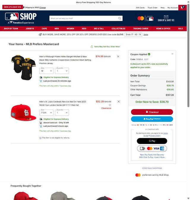 St. Louis Cardinals checkout page showing St. Louis Cardinals promo code box | Screenshot taken by SimplyCodes community member on Sep 30, 2025