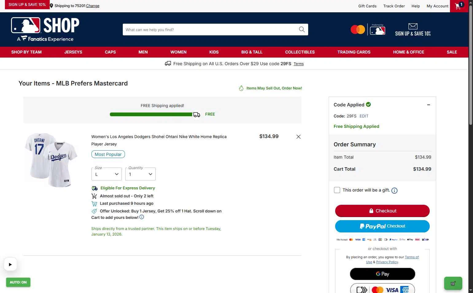 St. Louis Cardinals checkout page showing St. Louis Cardinals promo code box | Screenshot taken by SimplyCodes community member on Jan 13, 2026
