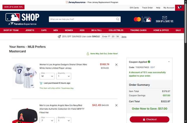St. Louis Cardinals checkout page showing St. Louis Cardinals promo code box | Screenshot taken by SimplyCodes community member on Sep 29, 2025