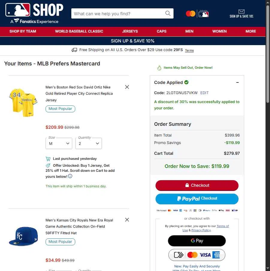 St. Louis Cardinals checkout page showing St. Louis Cardinals promo code box | Screenshot taken by SimplyCodes community member on Feb 2, 2026
