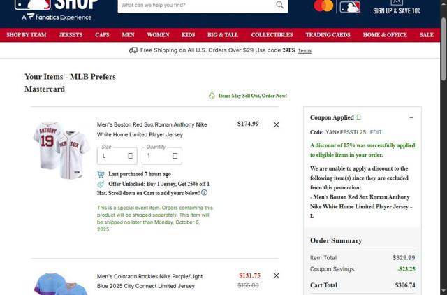 St. Louis Cardinals checkout page showing St. Louis Cardinals promo code box | Screenshot taken by SimplyCodes community member on Sep 7, 2025