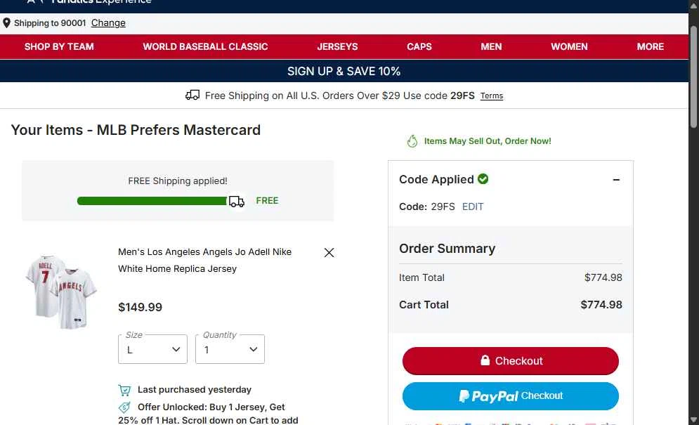 St. Louis Cardinals checkout page showing St. Louis Cardinals promo code box | Screenshot taken by SimplyCodes community member on Jan 31, 2026