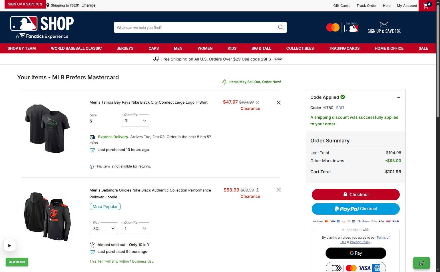 St. Louis Cardinals checkout page showing St. Louis Cardinals promo code box | Screenshot taken by SimplyCodes community member on Jan 30, 2026
