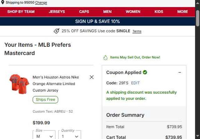 St. Louis Cardinals checkout page showing St. Louis Cardinals promo code box | Screenshot taken by SimplyCodes community member on Sep 27, 2025